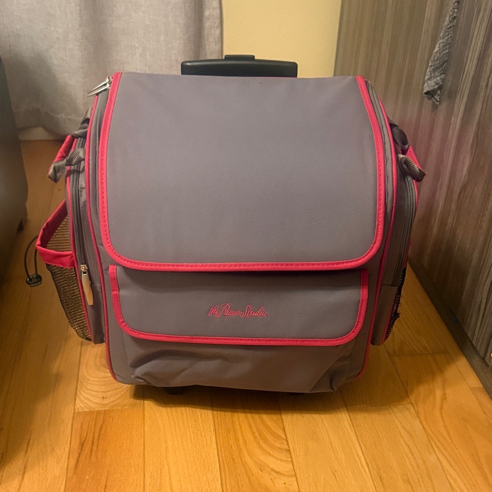 Gray and Pink Rolling Craft Bag